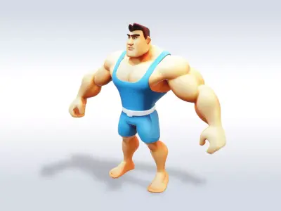 3D Cartoon character t pose muscle strong man sport gym  3D model