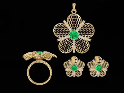 Elegant Floral Jewelry Set for Women  942 3D print model