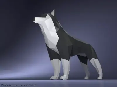 Low Poly Dog Husky Low-poly 3D model