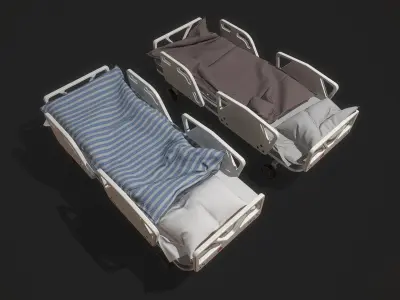 Bed set hospital Low-poly 3D model