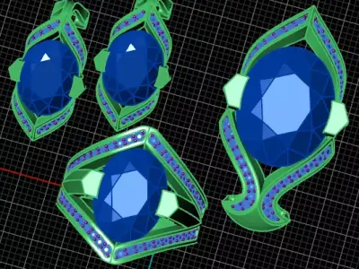 oval jewelry set earring ring and pendant 3D print model