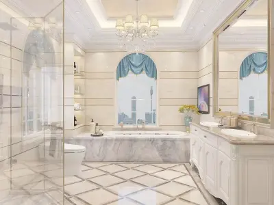 Luxury Bright Bathroom with Bathtub 3D model