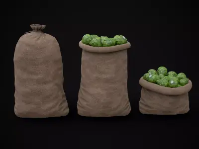 Burlap Sacks of Artichokes Low-poly 3D model