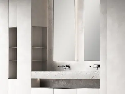 Bathroom kit Minimal furniture Rectangle mirror countertop sink 3D model