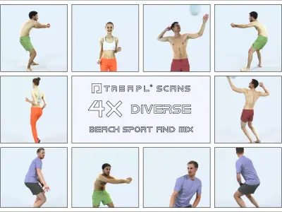 QAG07 4X Sports Beach Running Jogging Man Woman 002 Low-poly 3D model