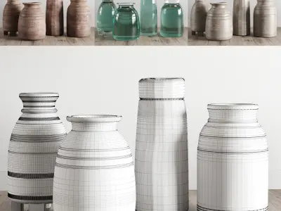 Indian wood vessel collection Grand vase Low-poly 3D model