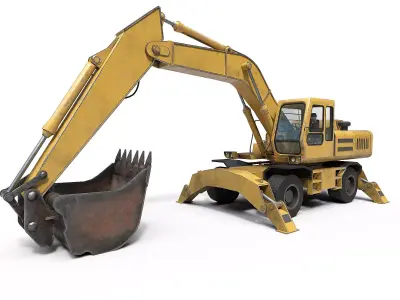 Wheeled Excavator Low-poly 3D model