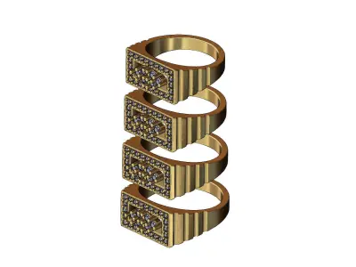 Undulated diamond cluster rectangular top ring US sizes 6to9 3D print model