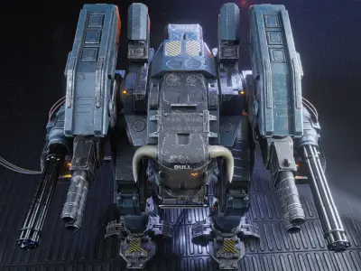 Realistic Mech in military style Low-poly 3D model