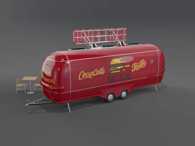 Red Fast Food Trailer 3D model