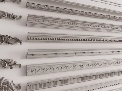 Gypsum cornice ceiling line with decorative floral combination 3D model