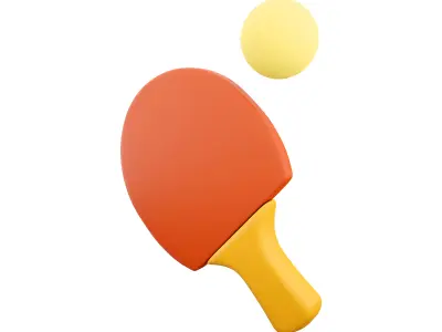 3D rendered red racket for table tennis with white ball 3D model