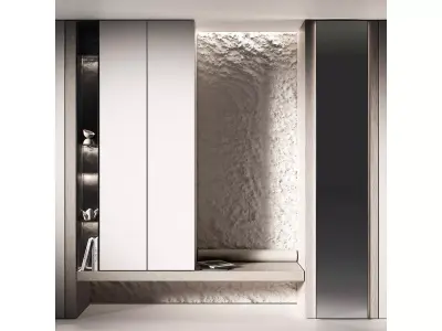 Cabinet Furniture for hallway Wall with textured relief stone 3D model