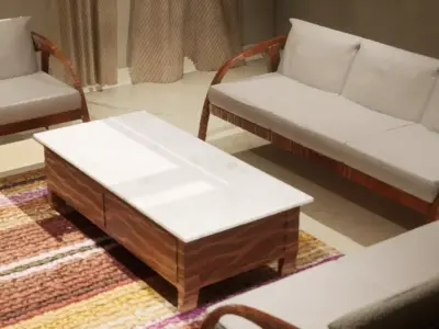 Sofa set with table Low-poly 3D model