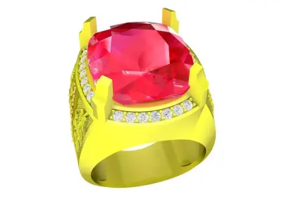 Luxury Oval Halo Gemstone Ring for Men  4932 3D print model