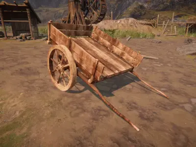 Realistic Medieval Viking Wooden Cart- Game Ready PBR Asset Low-poly 3D model