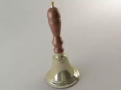 Handbell brass bell with wooden handle 3D model