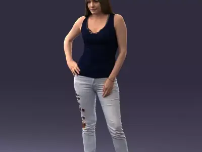 000166 Woman in Casual Embroidered Jeans and Tank Top 0718 3dp 3D print model