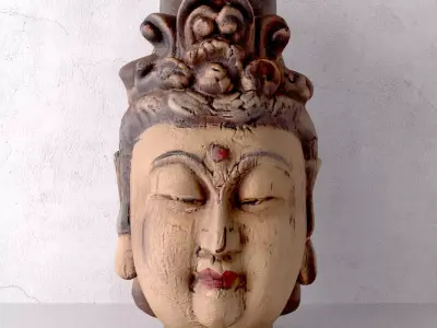 Antique Wood Quan Yin Head 3D model