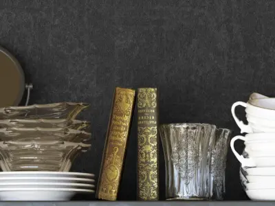 Set-143 tea cups and saucers on shelf 3D model