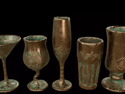 Ornamental Patinated Bronze Glasses Free 3D model