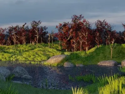 Valley Scene Low-poly 3D model