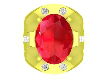Luxury Oval Ruby and Diamond Statement Ring for Men 3996 3D print model