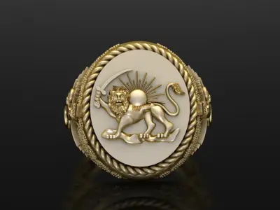 Lion and sun and Farvahar Ring 3D print model