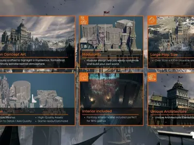 Black Fantasy Castle Environment Low-poly 3D model