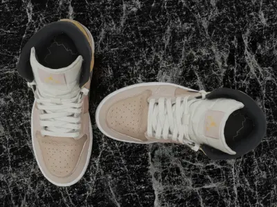 NIKE AIR JORDAN 1 MID SE BEIGE 3D SHOES Low-poly 3D model