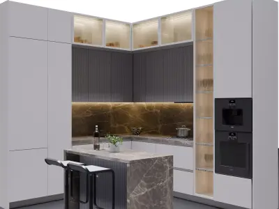 Modern L-Shaped Kitchen with Island  Free 3D model