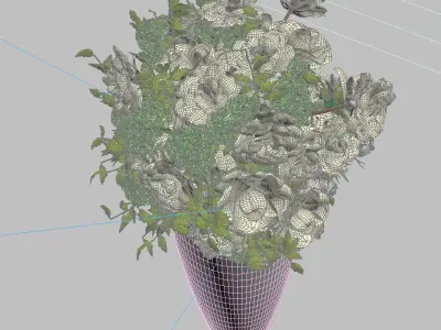 Big Flower Pot with Flower Bouquet  3D model