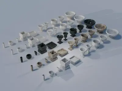 set of 10 flowerpots 3D Model Collection