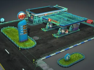 Gas Station pack - low poly Low-poly 3D model