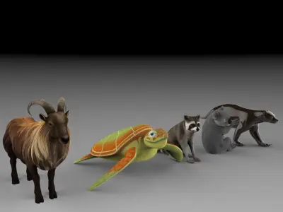 Animal Group Raccoon Sea turtle Wolverine Goat Koala bear 3D model