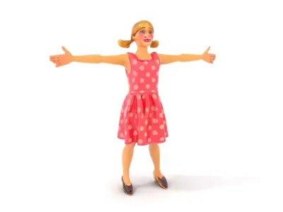 Child Character Model Pack with Pink Polka Dot Dress Low-poly 3D model