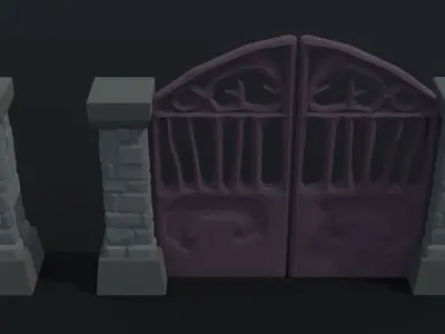 Cartoon fantasy cemetery fence kit Polygonal Style Low-poly 3D model