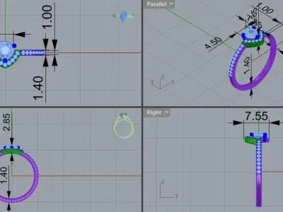 Anel Solitario Pontinha Cravejada Impressao 3D e fundicao 3D print model