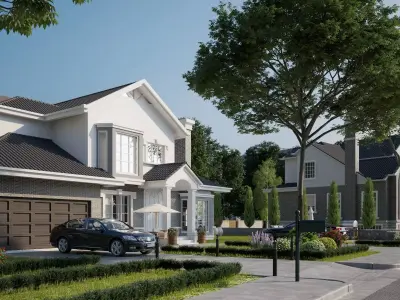 Luxury Suburban Residential Houses 3D Model Low-poly 3D model