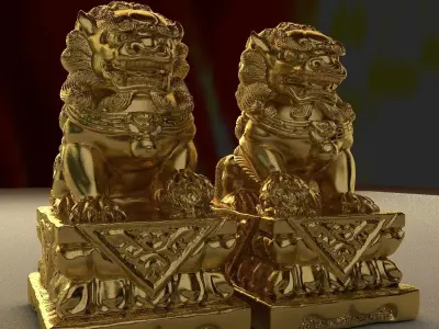 Chinese lion statue 3D model buy