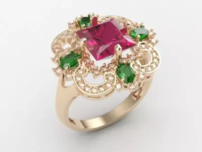  Women ring with gems and diamonds 3dm stl vintage 3D print model