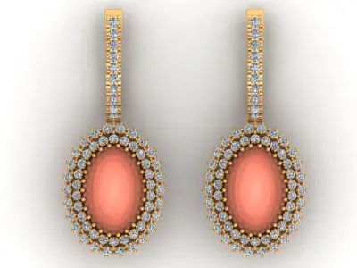Oval Coral Diamond Fashion Gold Earring 3D print model