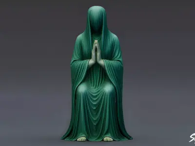 Ghost Statue Seated Praying Low-poly 3D model
