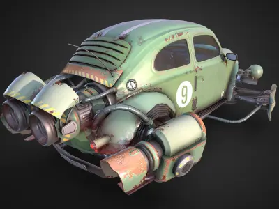 Rocketwagen VW Beetle Hovercraft Low-poly 3D Model Low-poly 3D model