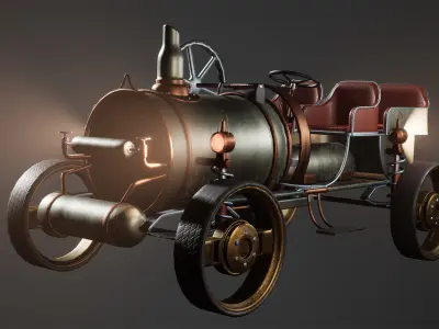 Driveable SteamPunk Car Rigged Customizable Low-poly 3D model