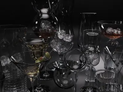 Drink set - Cocktail Glasses Low-poly 3D model