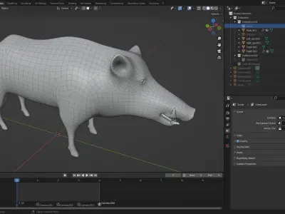 Fur Wild Boar NO Rigged in Blender  Low-poly 3D model