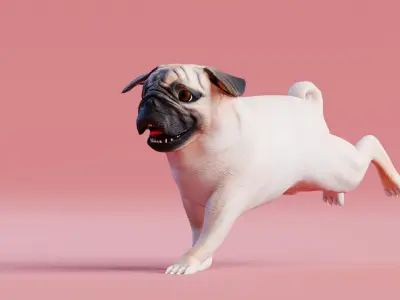 Low poly - Stylized dog - Pug Low-poly 3D model