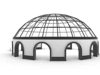 Dome Pavilion with Square Wireframe Structure and Panels 3D model