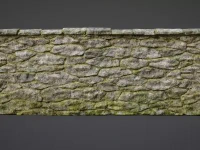 Stone Fence Wall PBR Low-poly 3D model